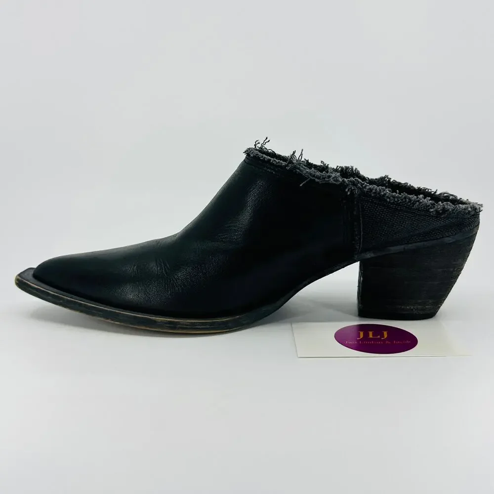 Free People Women's Wild Thing Black Leather Point Toe Mules Size 39 EU/ 8.5 US